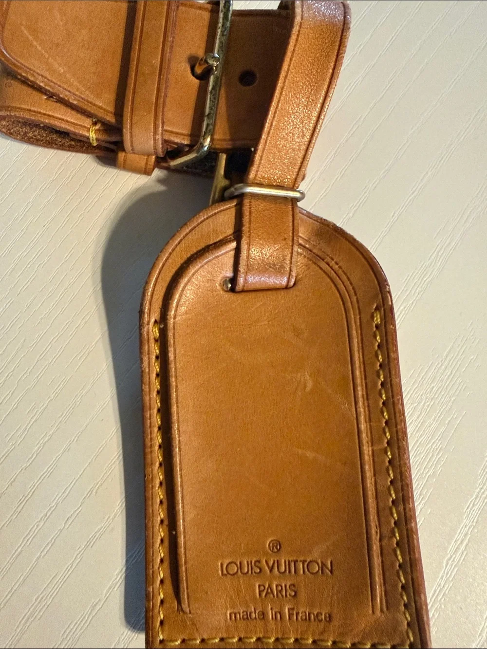 Louis Vuitton Tan Leather Luggage Tag with Stitched Trim
